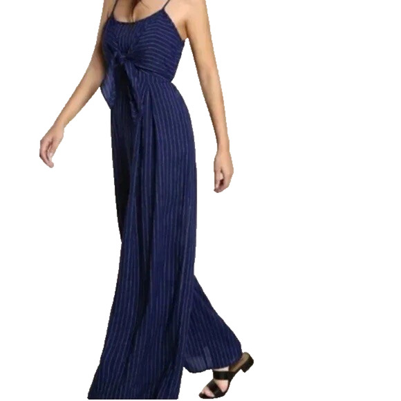 Flying Tomato Jumpsuit Womens Small Blue Nautical Lightweight Wide Leg Anthro - Picture 3 of 12